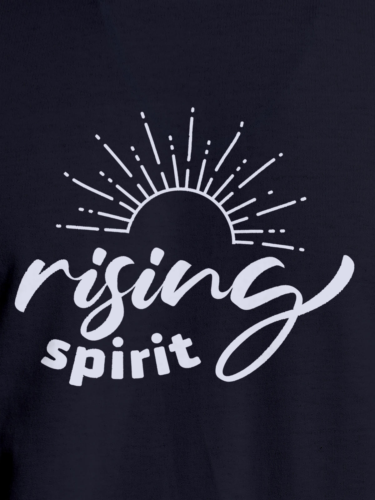 Close up of 'Rising Spirit' design on Men's Navy Blue Round Neck T-shirt, highlighting intricate details and vibrant print.