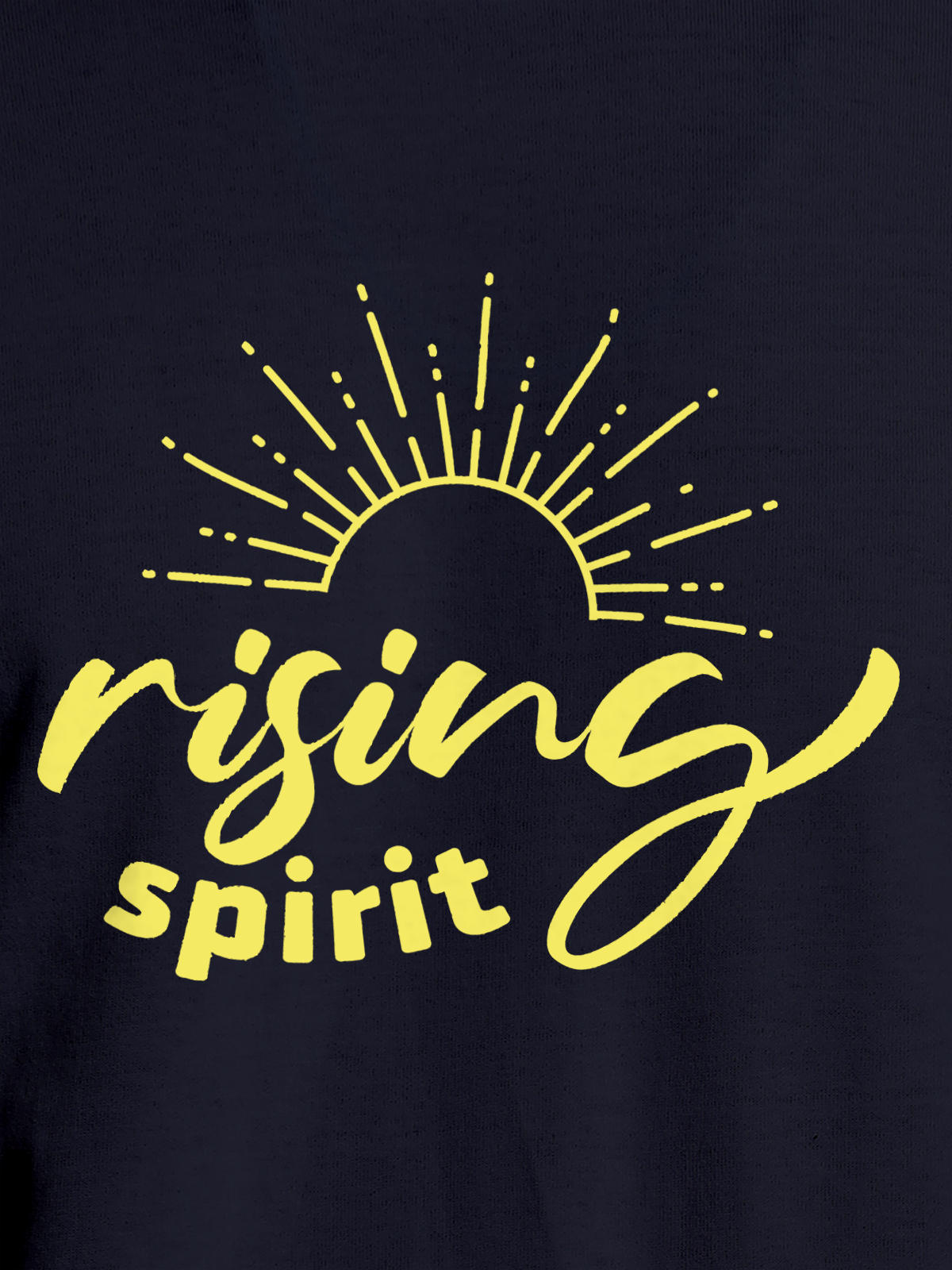 Close up of 'Rising Spirit' design on Men's Navy Blue Round Neck T-shirt, highlighting intricate details and vibrant print.