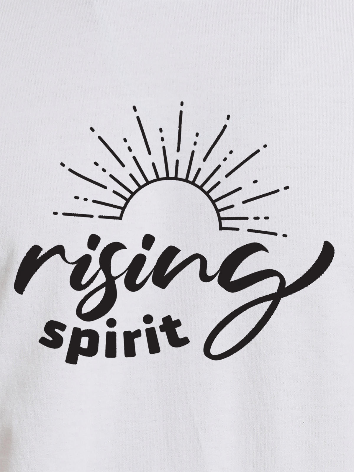Close up of 'Rising Spirit' design on Men's White Round Neck T-shirt, highlighting intricate details and vibrant print.