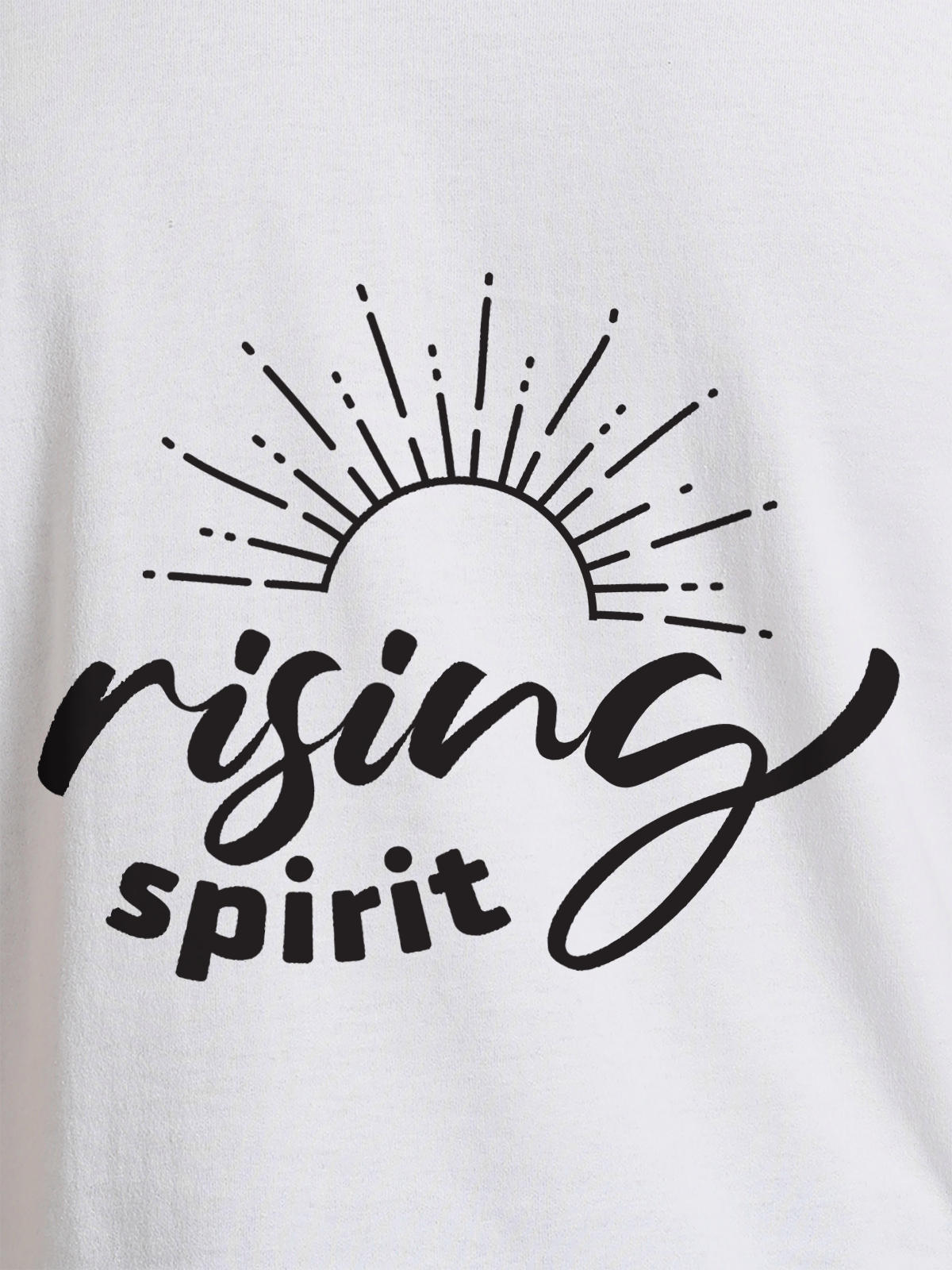 Close up of 'Rising Spirit' design on Women's White Round Neck T-shirt, highlighting intricate details and vibrant print.