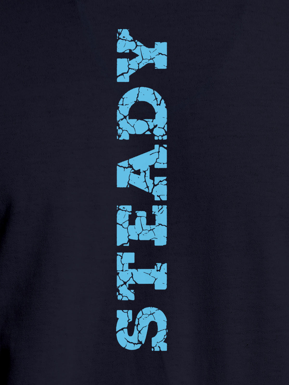 Close up of 'Steady' design on Women's Navy Blue Round Neck T-shirt, highlighting intricate details and vibrant print.