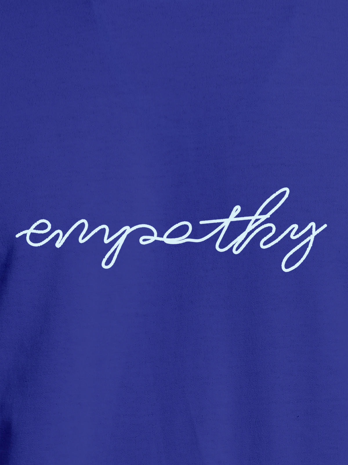 Close up of 'Empathy' design on Men's Blue Round Neck T-shirt, highlighting intricate details and vibrant print.