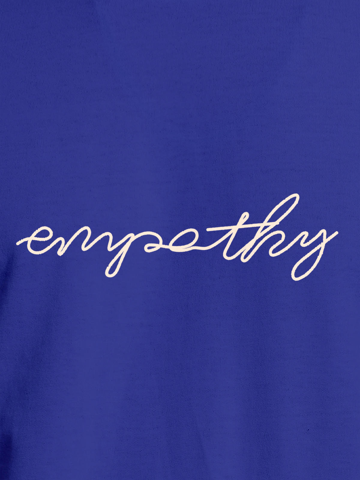 Close up of 'Empathy' design on Men's Blue Round Neck T-shirt, highlighting intricate details and vibrant print.