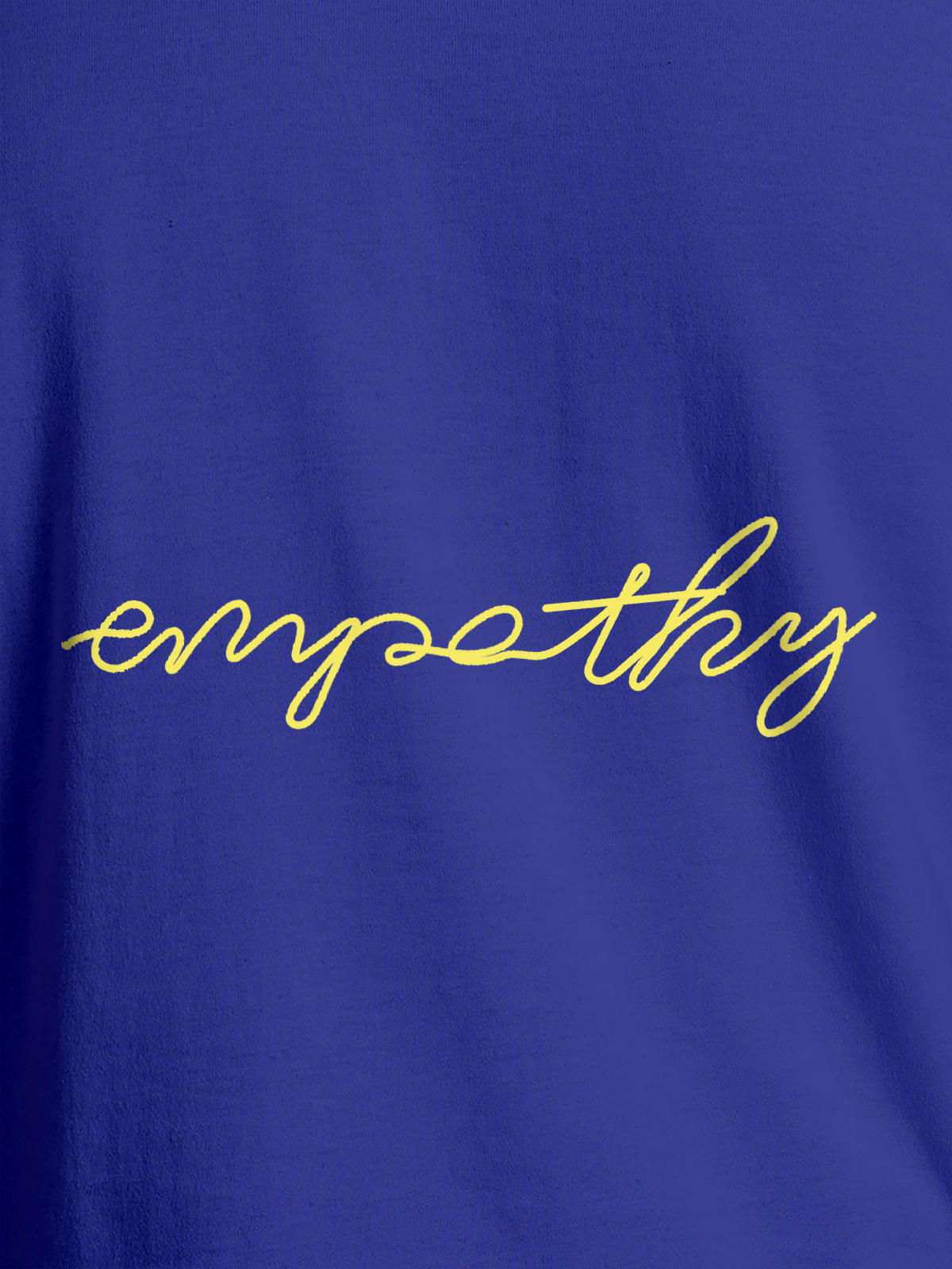 Close up of 'Empathy' design on Women's Blue Round Neck T-shirt, highlighting intricate details and vibrant print.