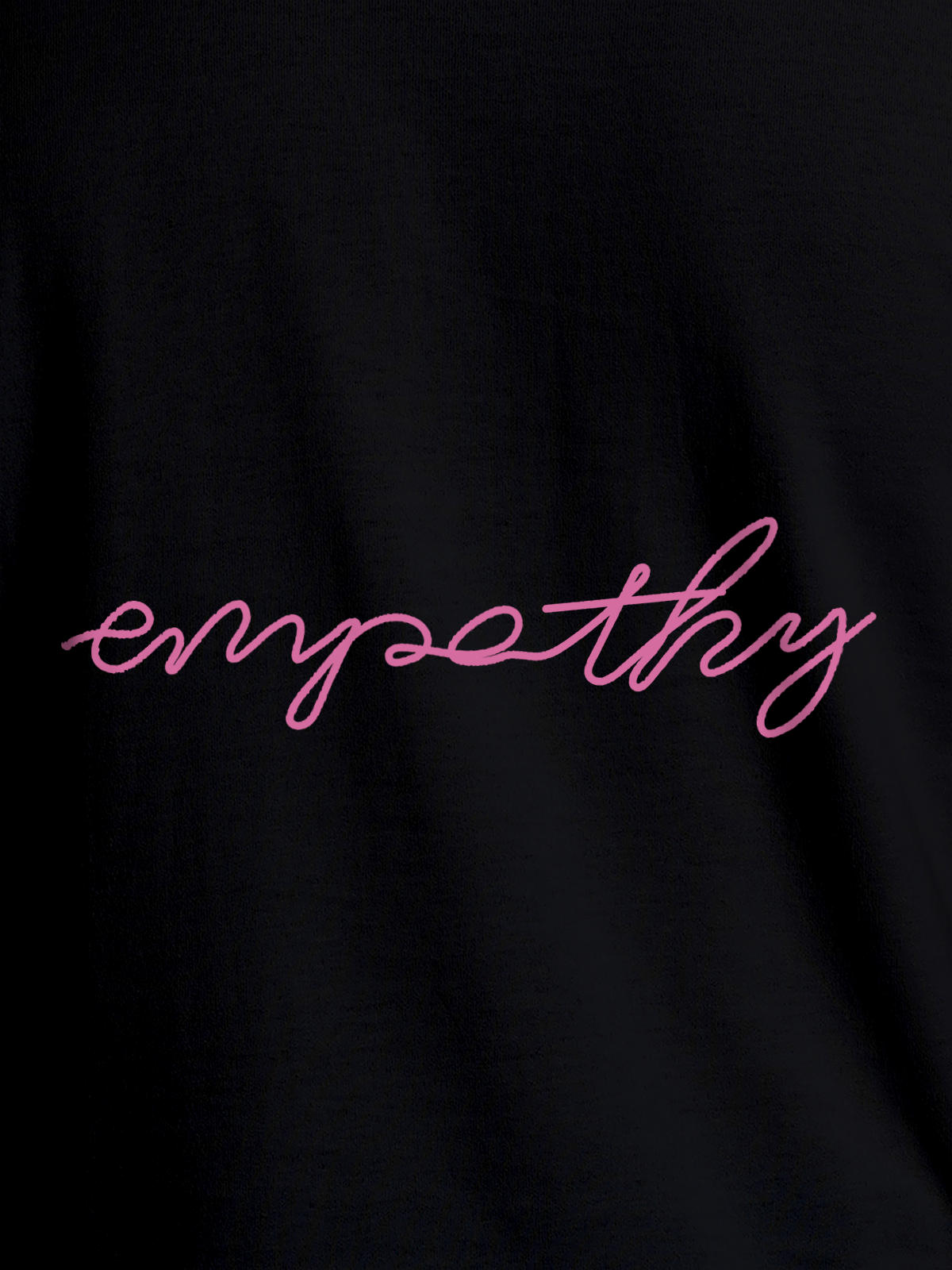 Close up of 'Empathy' design on Women's Black Round Neck T-shirt, highlighting intricate details and vibrant print.