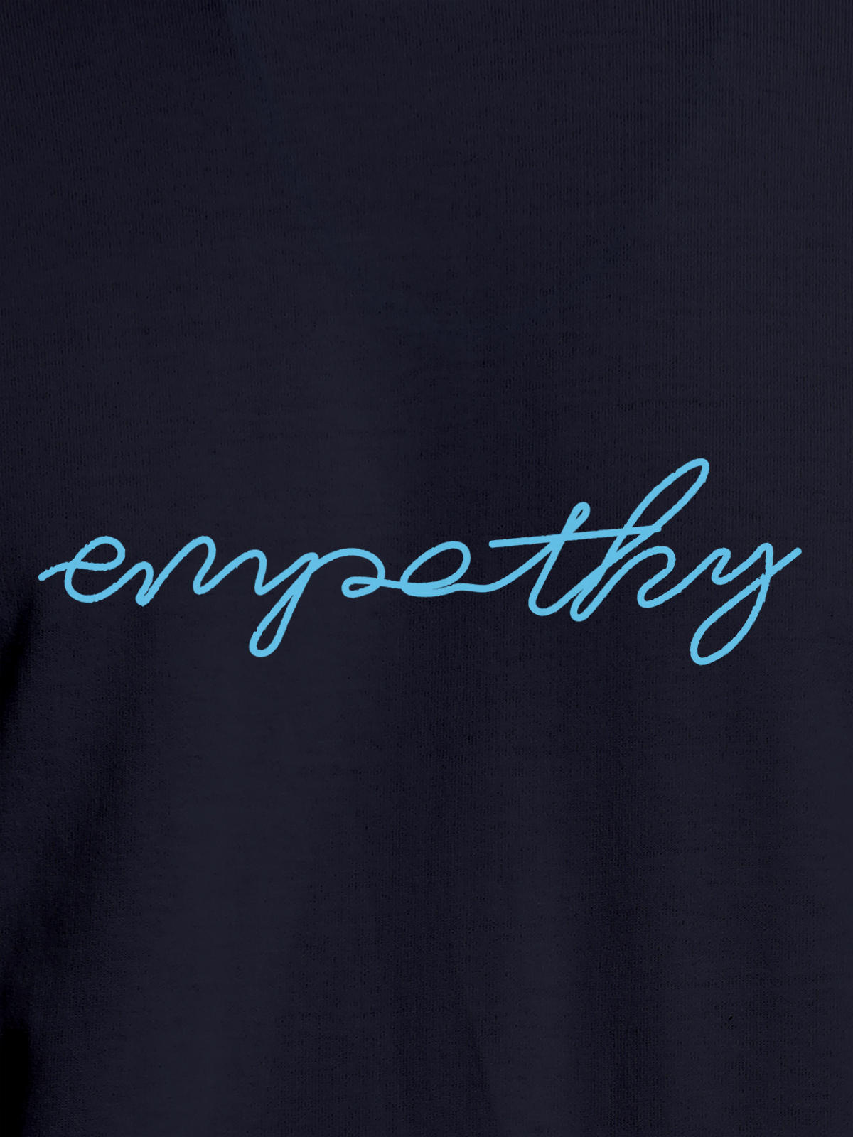 Close up of 'Empathy' design on Men's Navy Blue Round Neck T-shirt, highlighting intricate details and vibrant print.