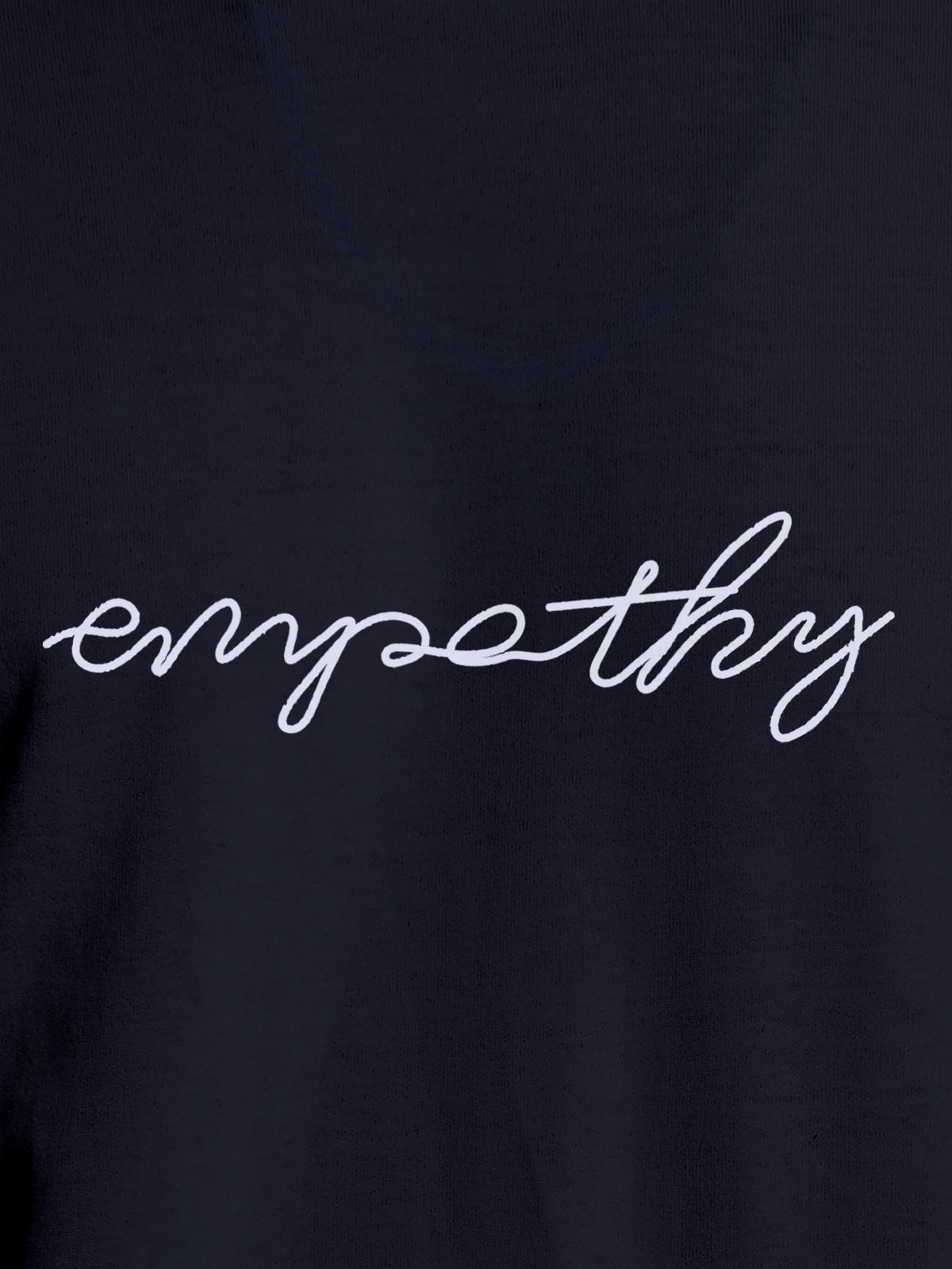 Close up of 'Empathy' design on Men's Navy Blue Round Neck T-shirt, highlighting intricate details and vibrant print.