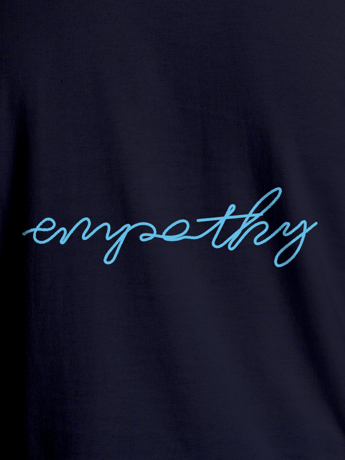 Close up of 'Empathy' design on Women's Navy Blue Round Neck T-shirt, highlighting intricate details and vibrant print.
