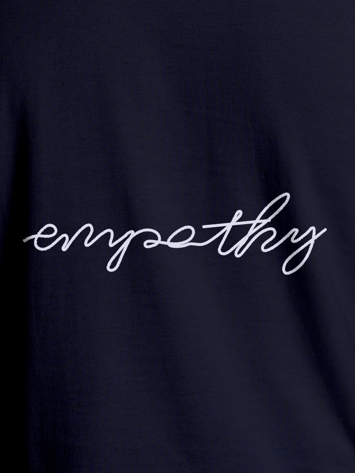 Close up of 'Empathy' design on Women's Navy Blue Round Neck T-shirt, highlighting intricate details and vibrant print.