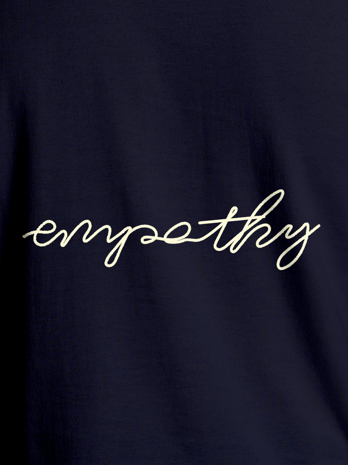 Close up of 'Empathy' design on Women's Navy Blue Round Neck T-shirt, highlighting intricate details and vibrant print.