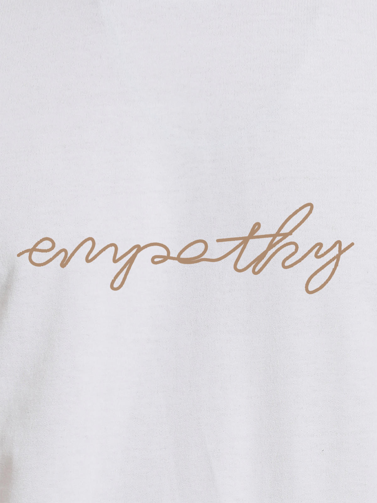 Close up of 'Empathy' design on Men's White Round Neck T-shirt, highlighting intricate details and vibrant print.