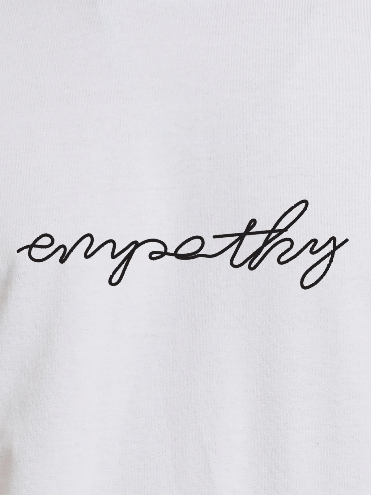 Close up of 'Empathy' design on Men's White Round Neck T-shirt, highlighting intricate details and vibrant print.