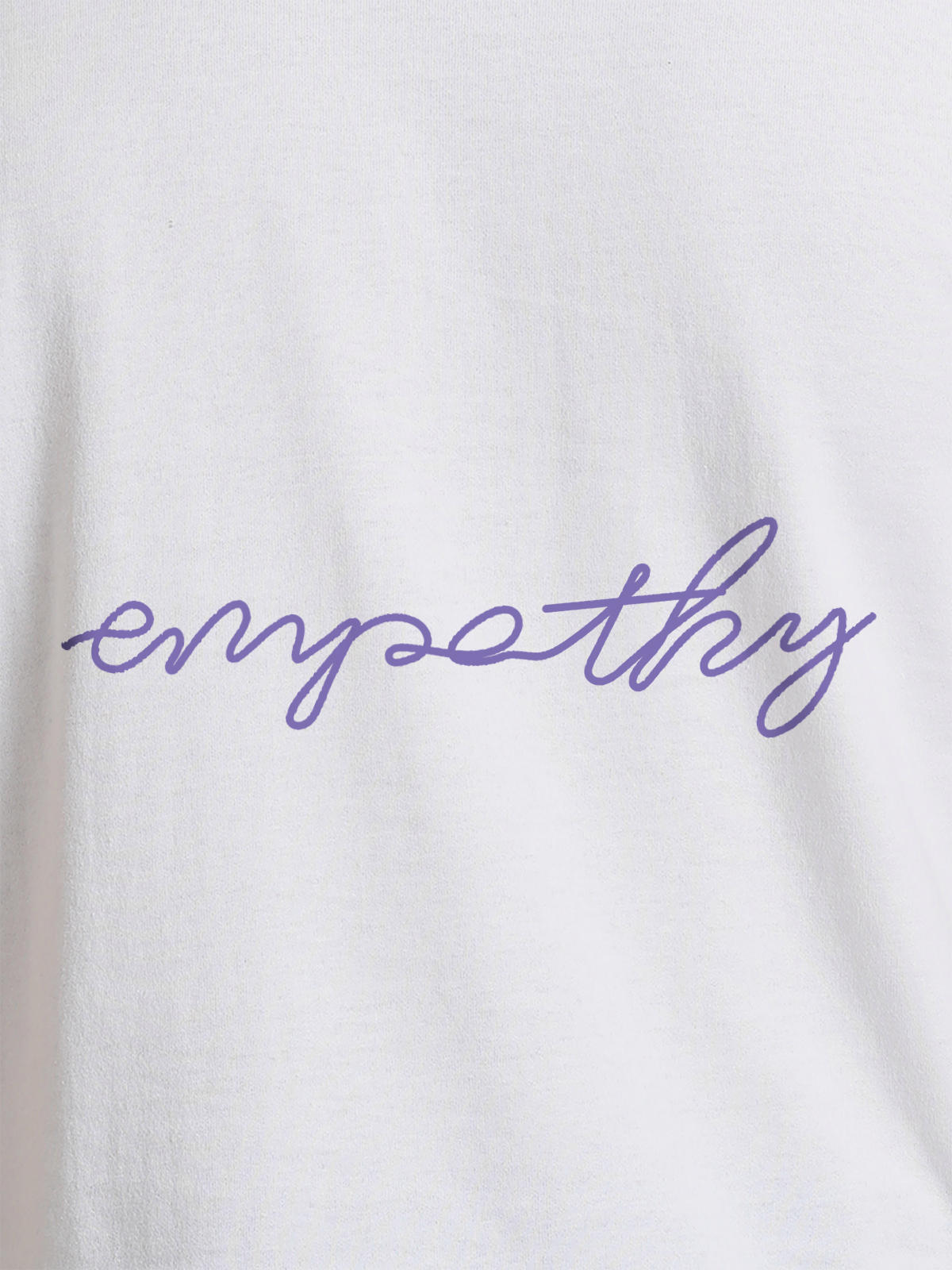 Close up of 'Empathy' design on Women's White Round Neck T-shirt, highlighting intricate details and vibrant print.