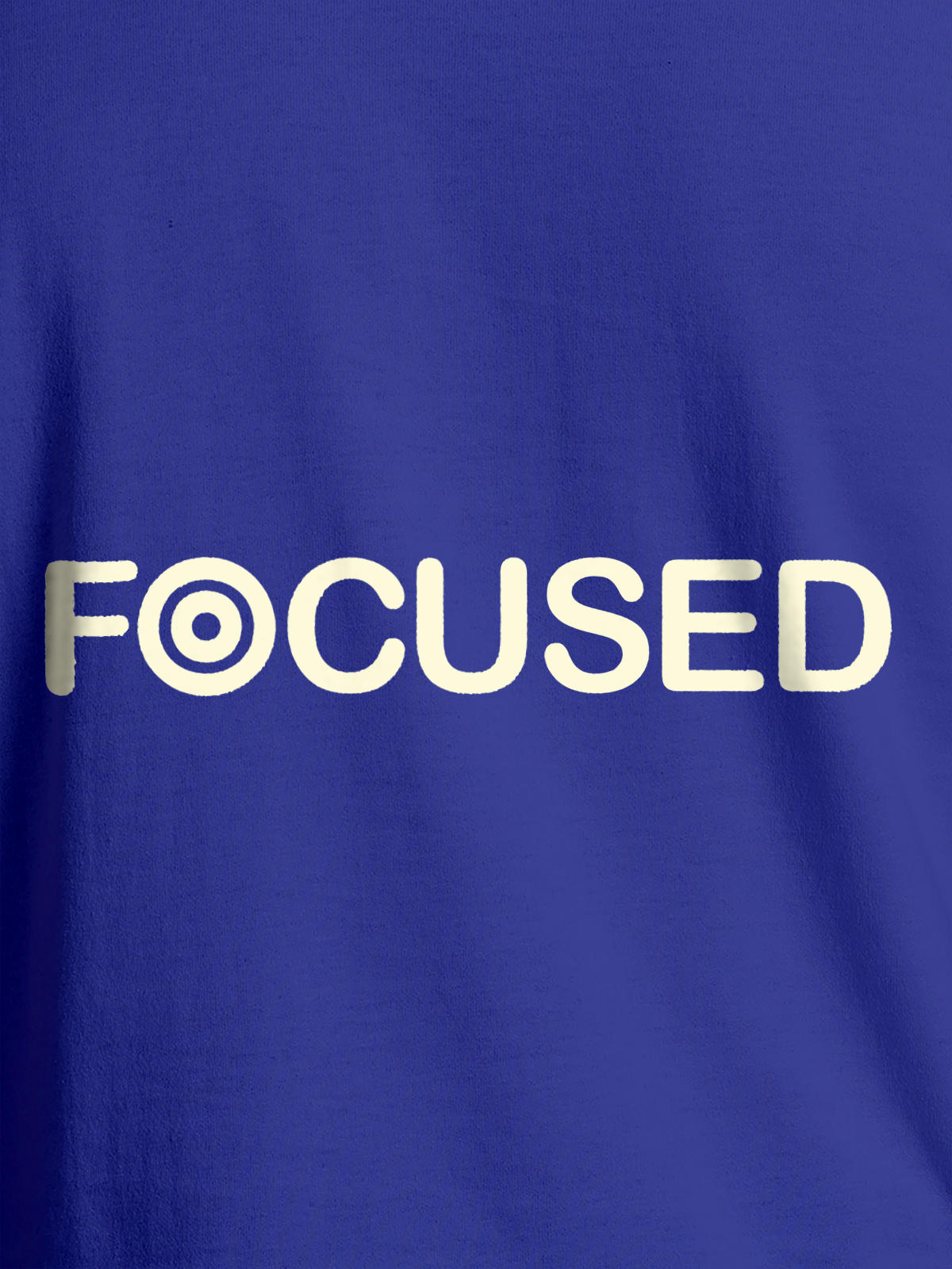 Close up of 'Focused' design on Women's Blue Round Neck T-shirt, highlighting intricate details and vibrant print.