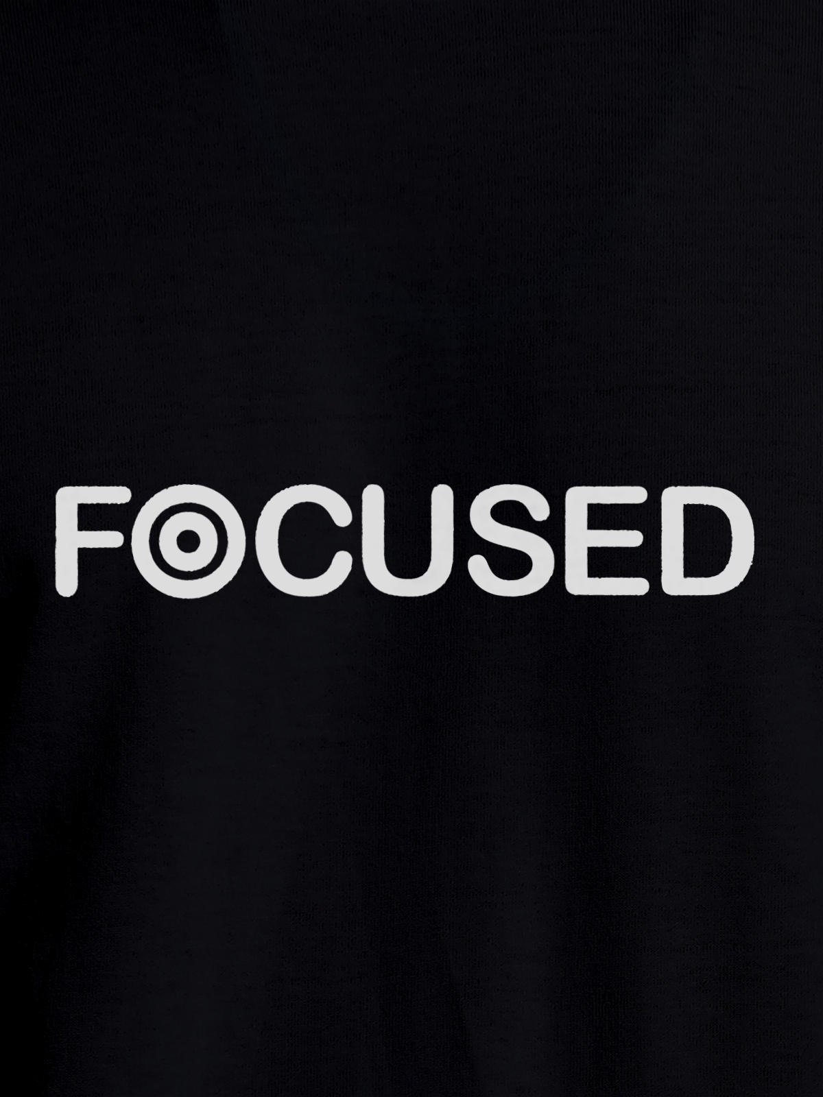 Close up of 'Focused' design on Men's Black Round Neck T-shirt, highlighting intricate details and vibrant print.