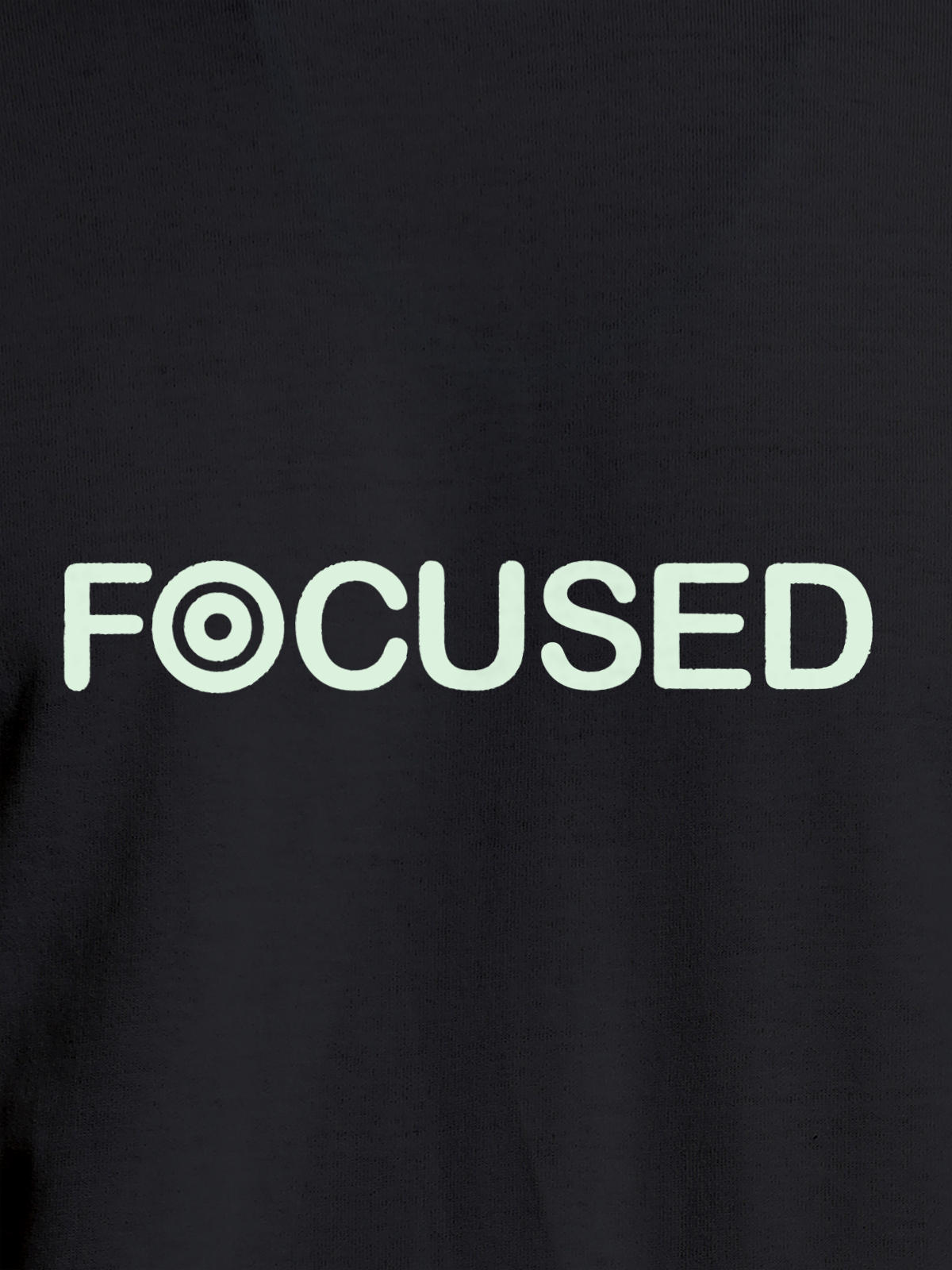 Close up of 'Focused' design on Men's Dark Grey Round Neck T-shirt, highlighting intricate details and vibrant print.