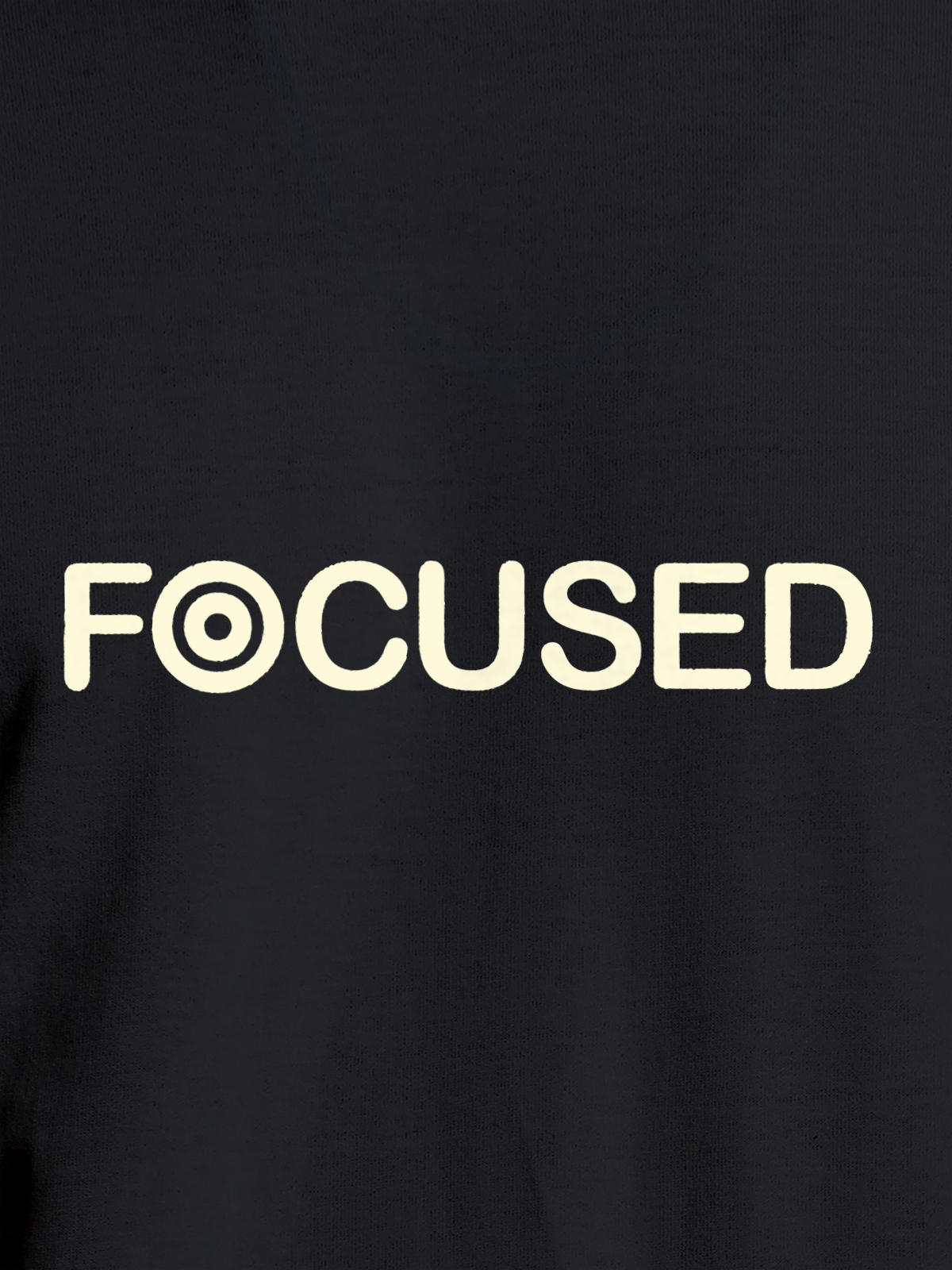Close up of 'Focused' design on Men's Dark Grey Round Neck T-shirt, highlighting intricate details and vibrant print.