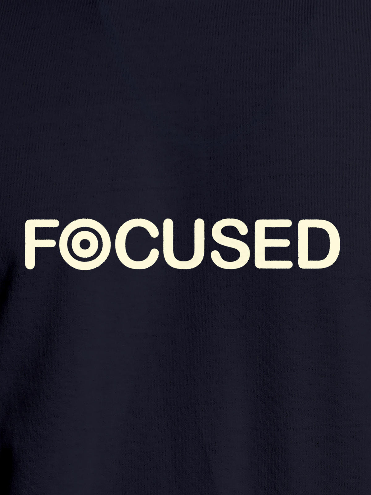Close up of 'Focused' design on Men's Navy Blue Round Neck T-shirt, highlighting intricate details and vibrant print.