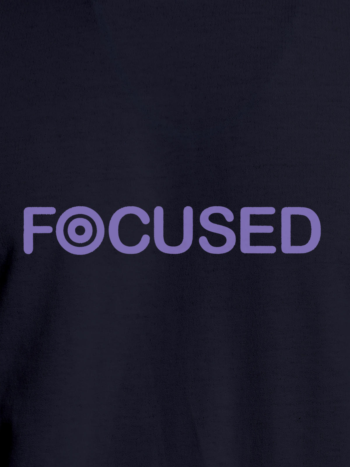 Close up of 'Focused' design on Men's Navy Blue Round Neck T-shirt, highlighting intricate details and vibrant print.