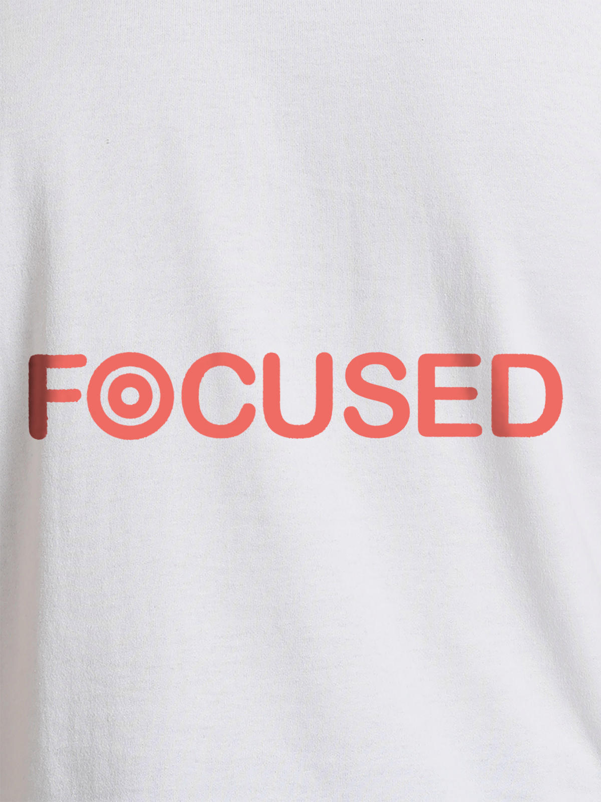 Close up of 'Focused' design on Women's White Round Neck T-shirt, highlighting intricate details and vibrant print.