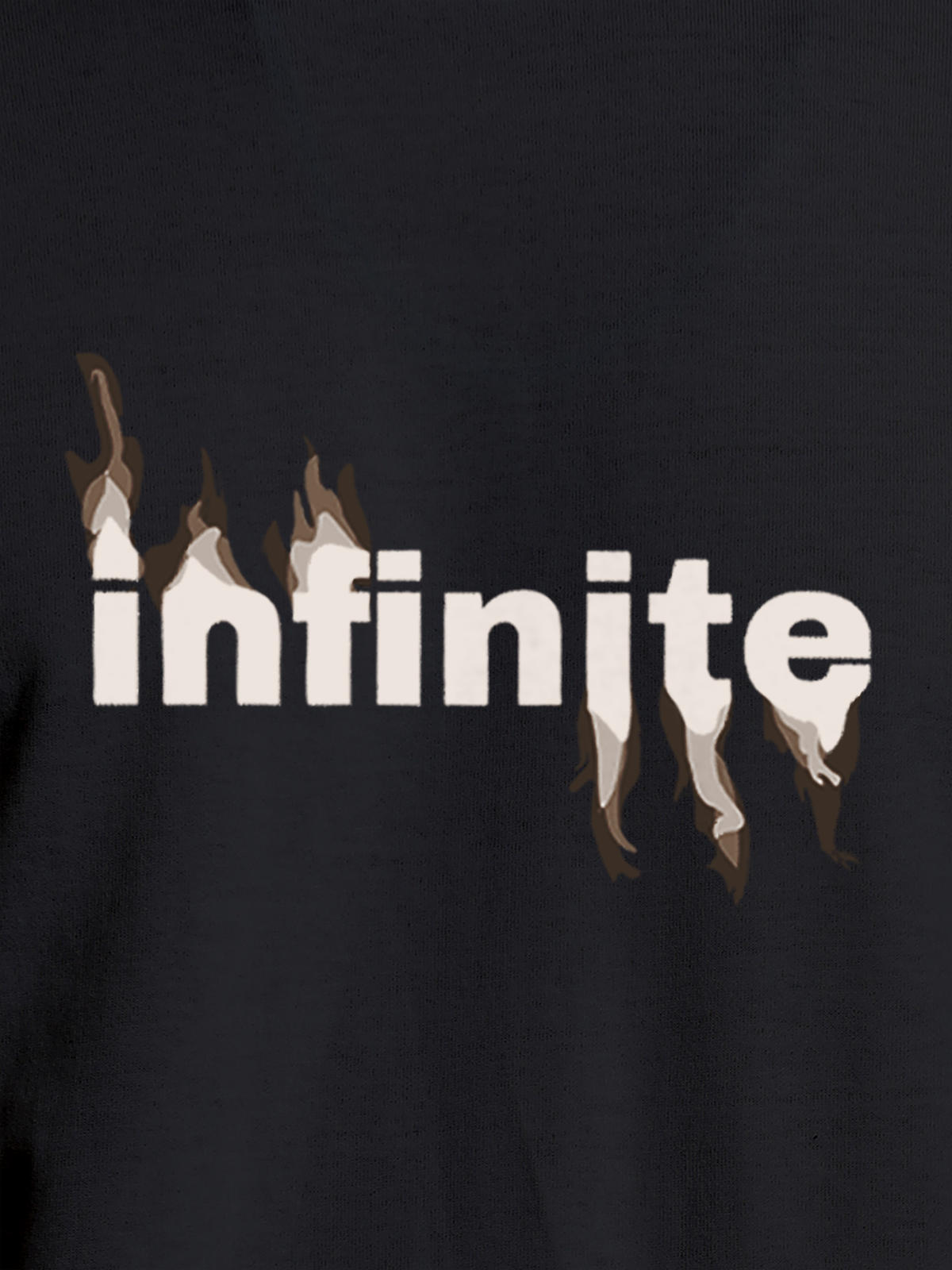 Close up of 'Infinite' design on Women's Dark Grey Round Neck T-shirt, highlighting intricate details and vibrant print.