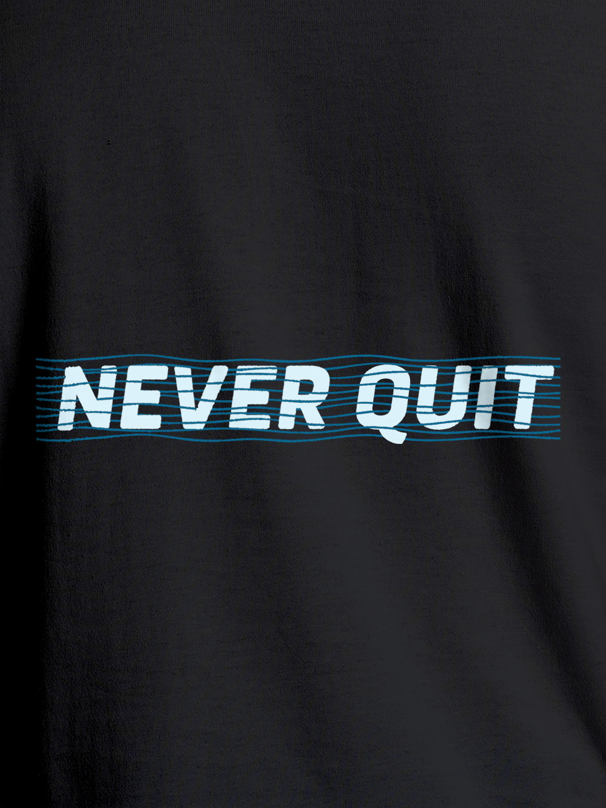 Close up of 'Never Quit' design on Women's Dark Grey Round Neck T-shirt, highlighting intricate details and vibrant print.