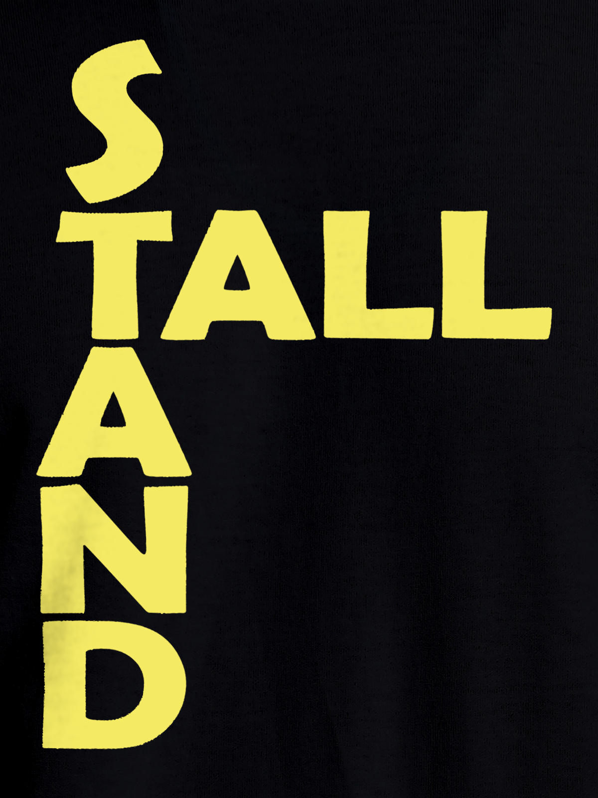 Close up of 'Stand Tall' design on Women's Black Round Neck T-shirt, highlighting intricate details and vibrant print.
