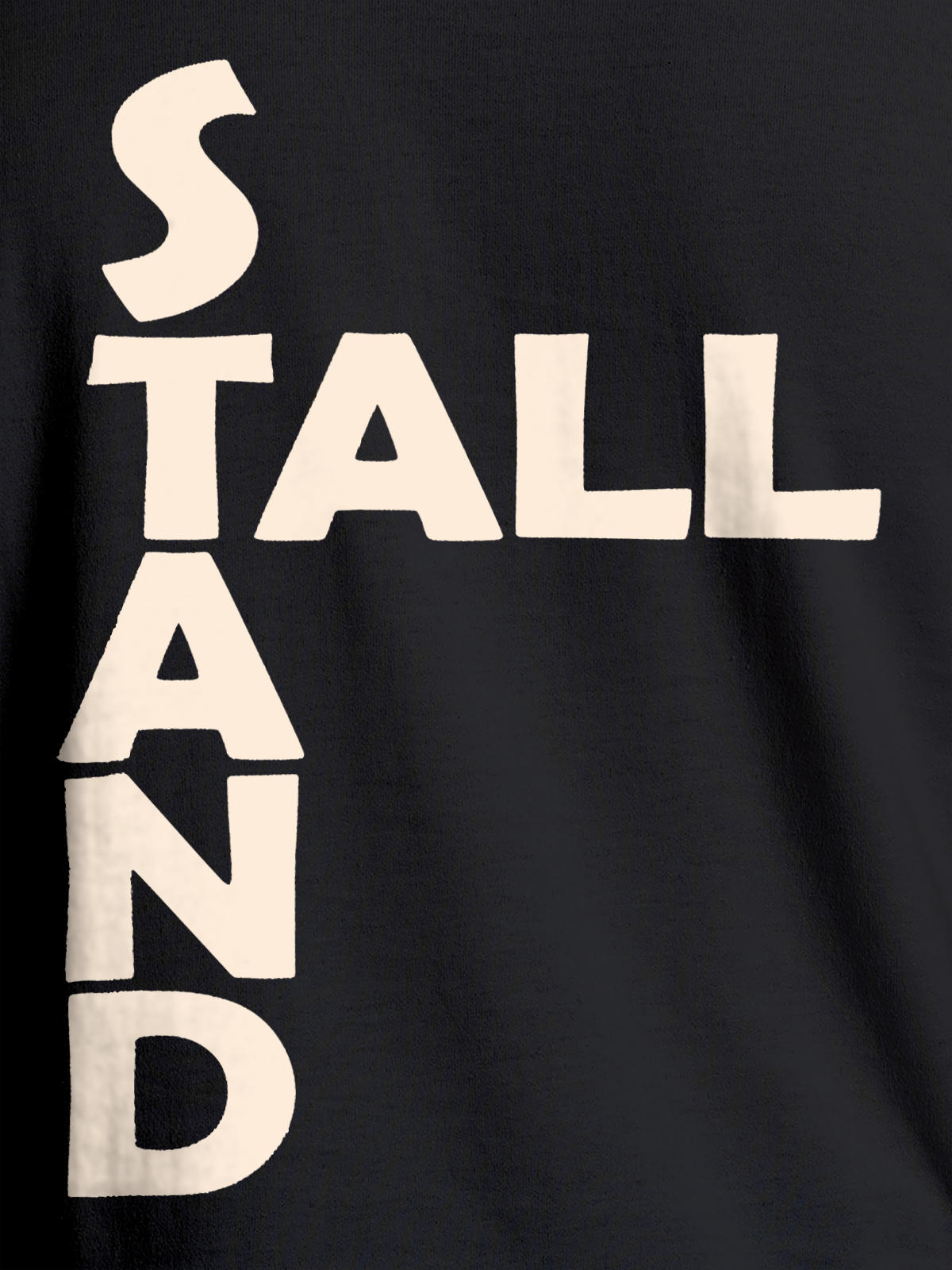 Close up of 'Stand Tall' design on Men's Dark Grey Round Neck T-shirt, highlighting intricate details and vibrant print.