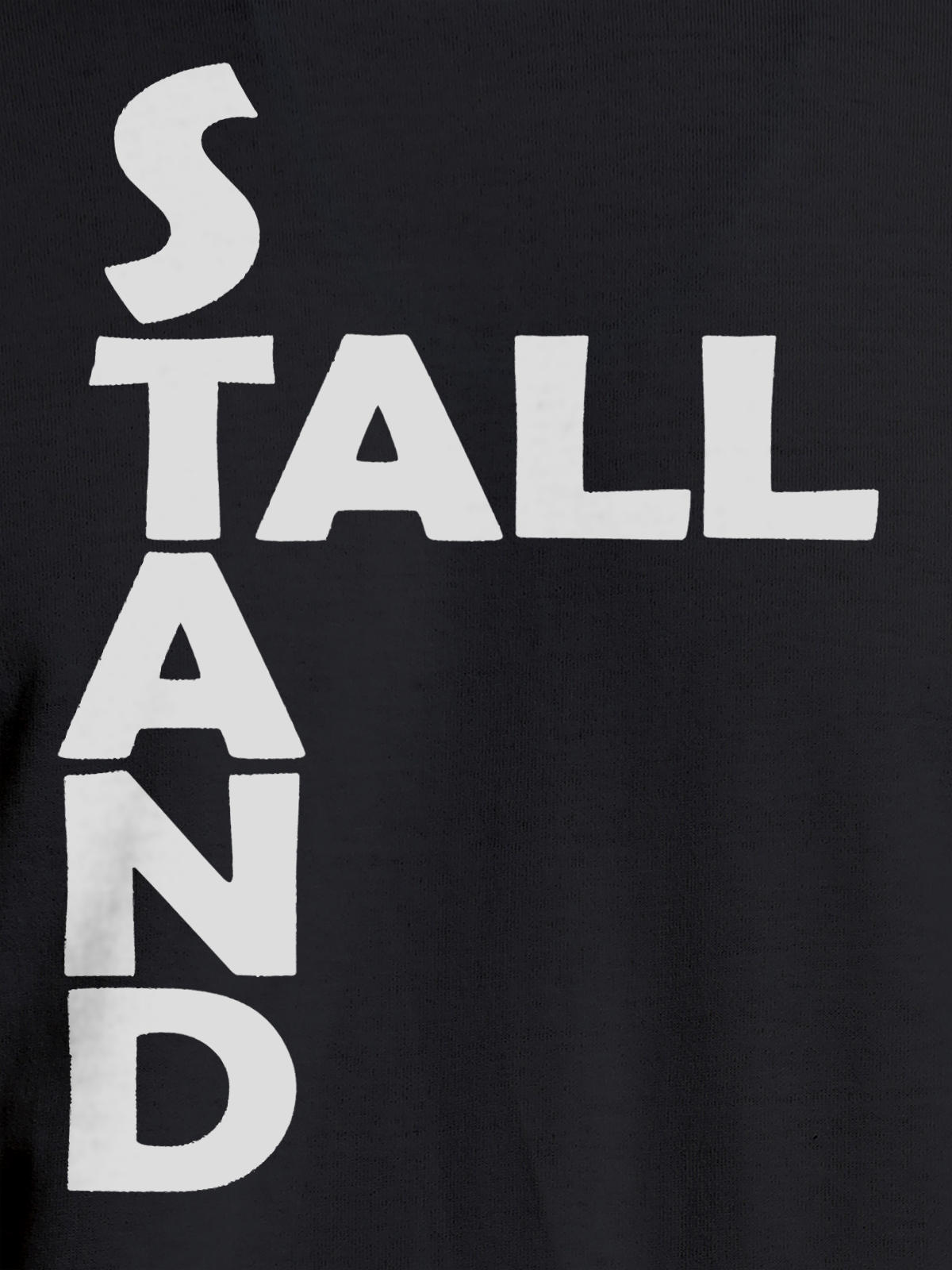 Close up of 'Stand Tall' design on Women's Dark Grey Round Neck T-shirt, highlighting intricate details and vibrant print.