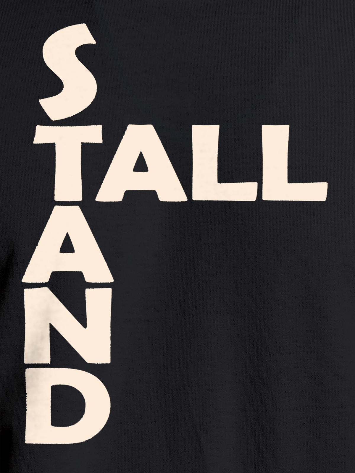 Close up of 'Stand Tall' design on Women's Dark Grey Round Neck T-shirt, highlighting intricate details and vibrant print.