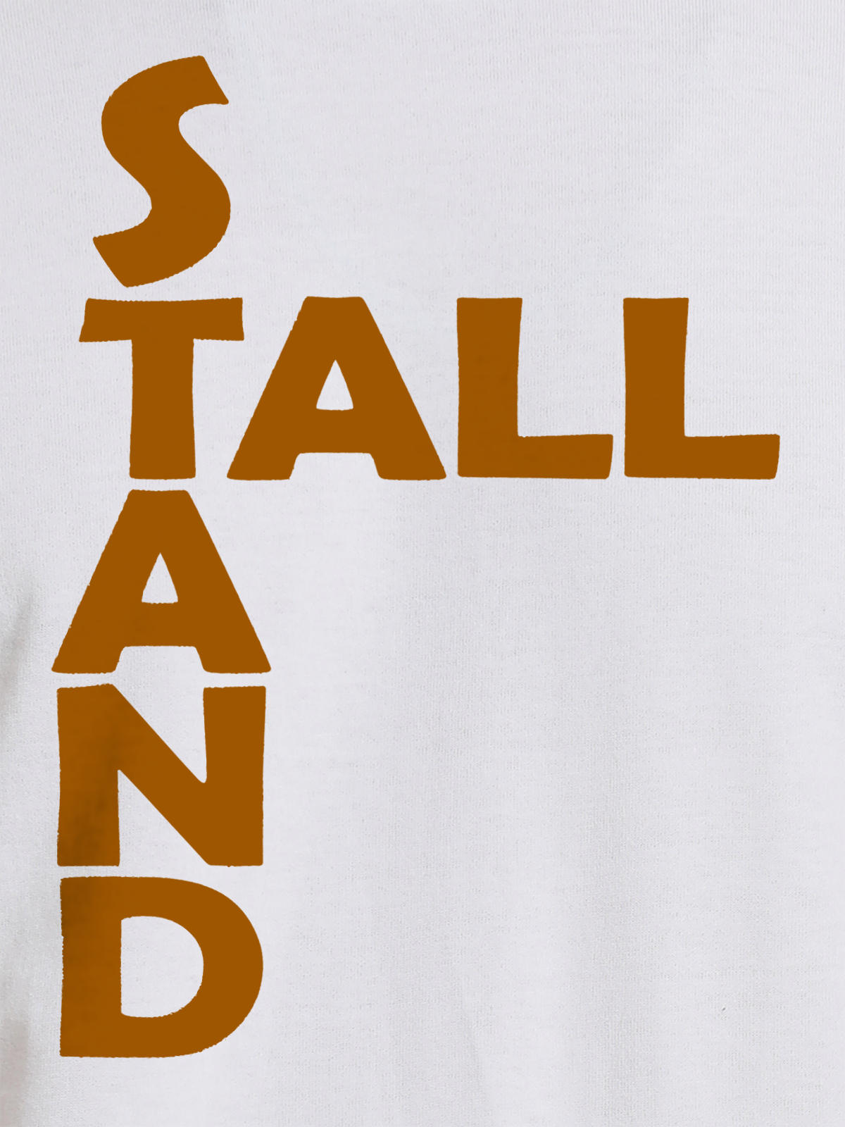 Close up of 'Stand Tall' design on Women's White Round Neck T-shirt, highlighting intricate details and vibrant print.
