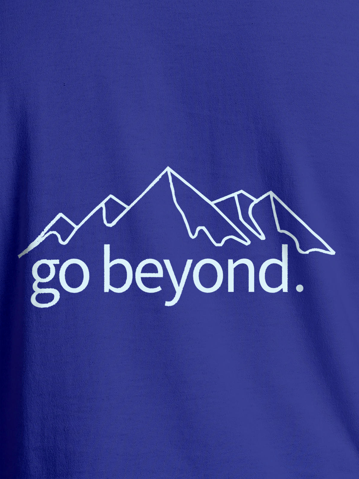 Close up of 'Go Beyond' design on Men's Blue Round Neck T-shirt, highlighting intricate details and vibrant print.