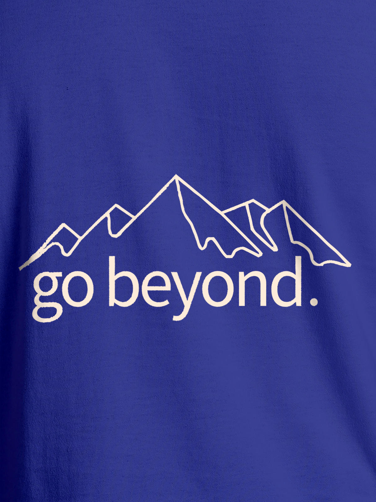 Close up of 'Go Beyond' design on Men's Blue Round Neck T-shirt, highlighting intricate details and vibrant print.