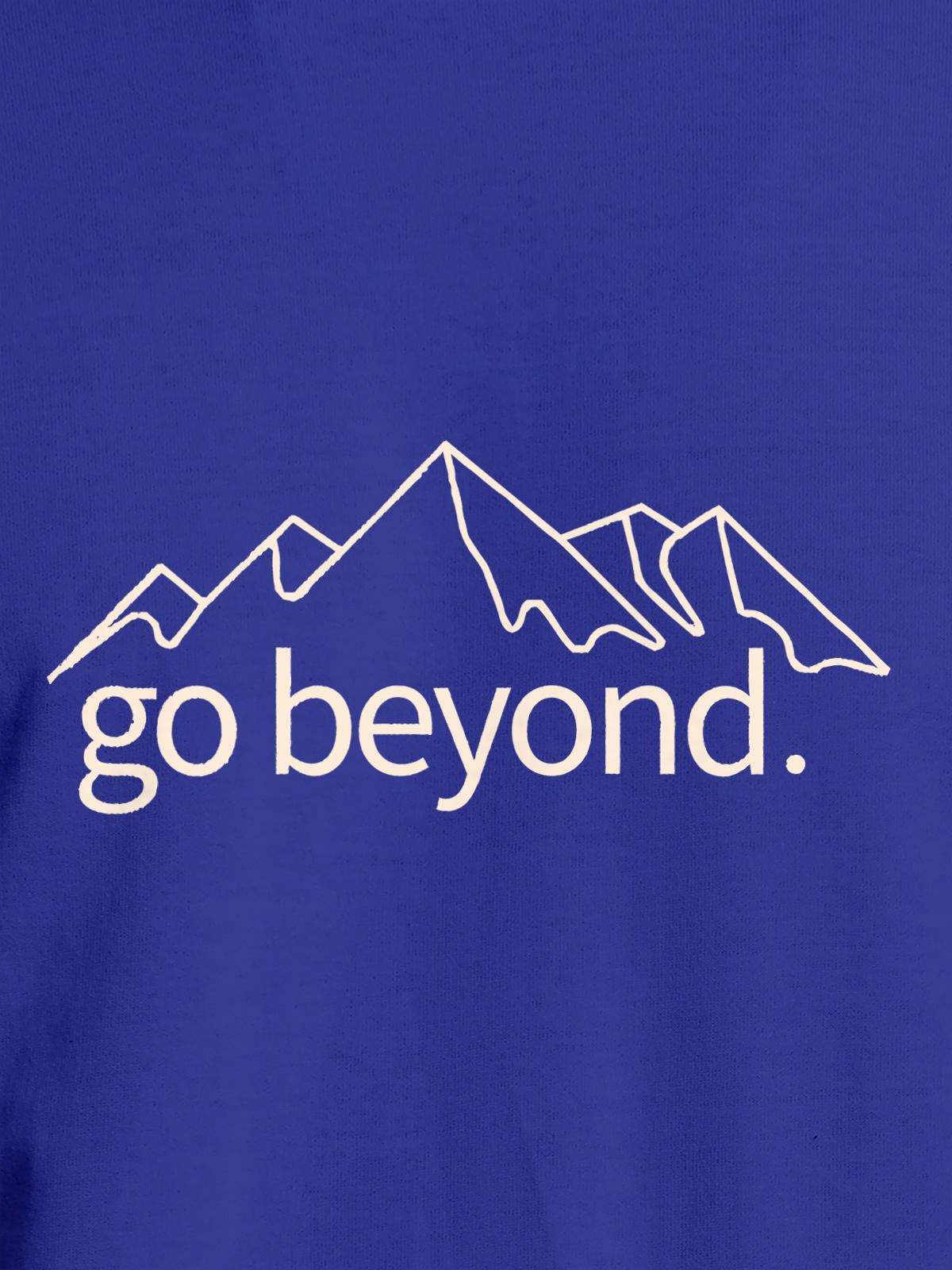 Close up of 'Go Beyond' design on Women's Blue Round Neck T-shirt, highlighting intricate details and vibrant print.