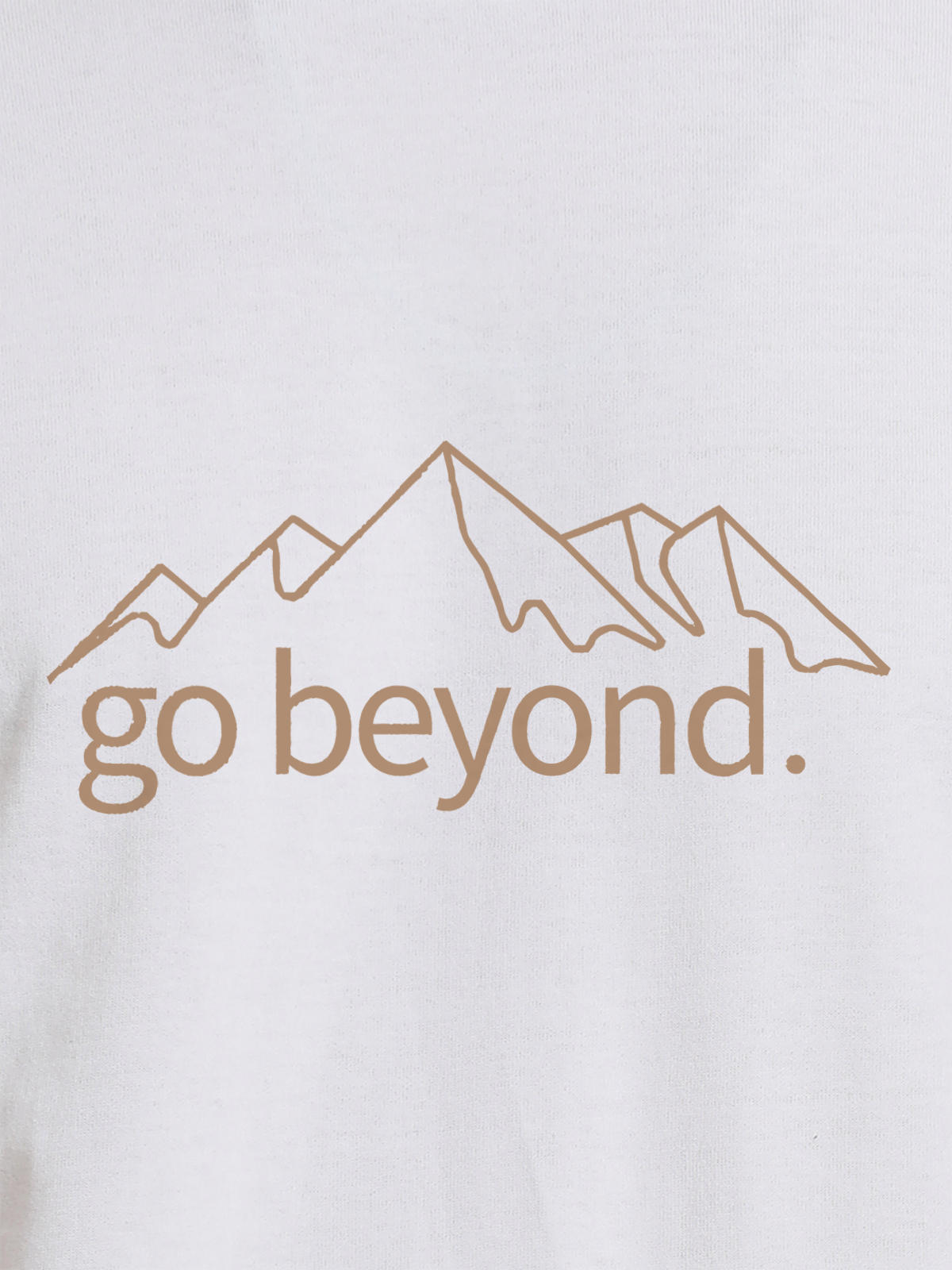 Close up of 'Go Beyond' design on Women's White Round Neck T-shirt, highlighting intricate details and vibrant print.