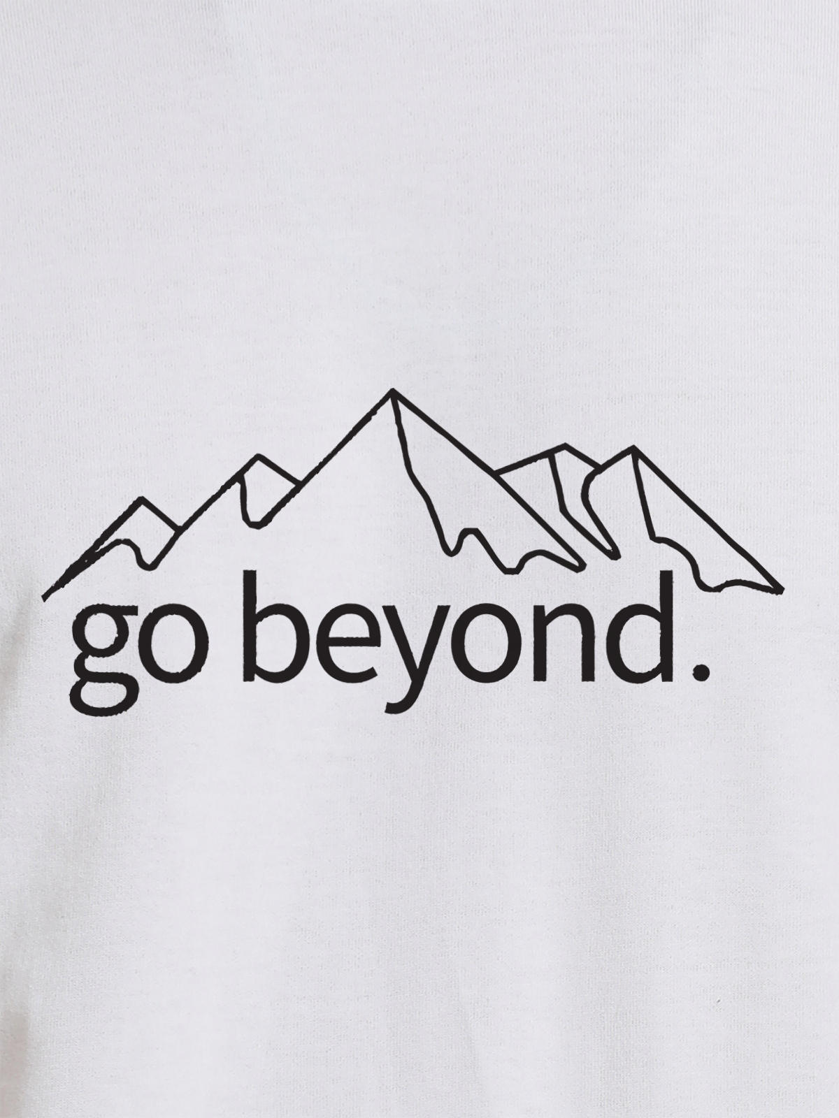 Close up of 'Go Beyond' design on Women's White Round Neck T-shirt, highlighting intricate details and vibrant print.