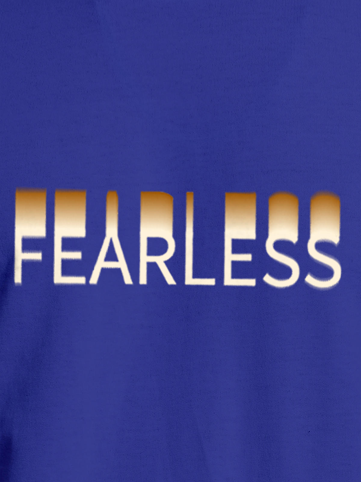 Close up of 'Fearless' design on Men's Blue Round Neck T-shirt, highlighting intricate details and vibrant print.