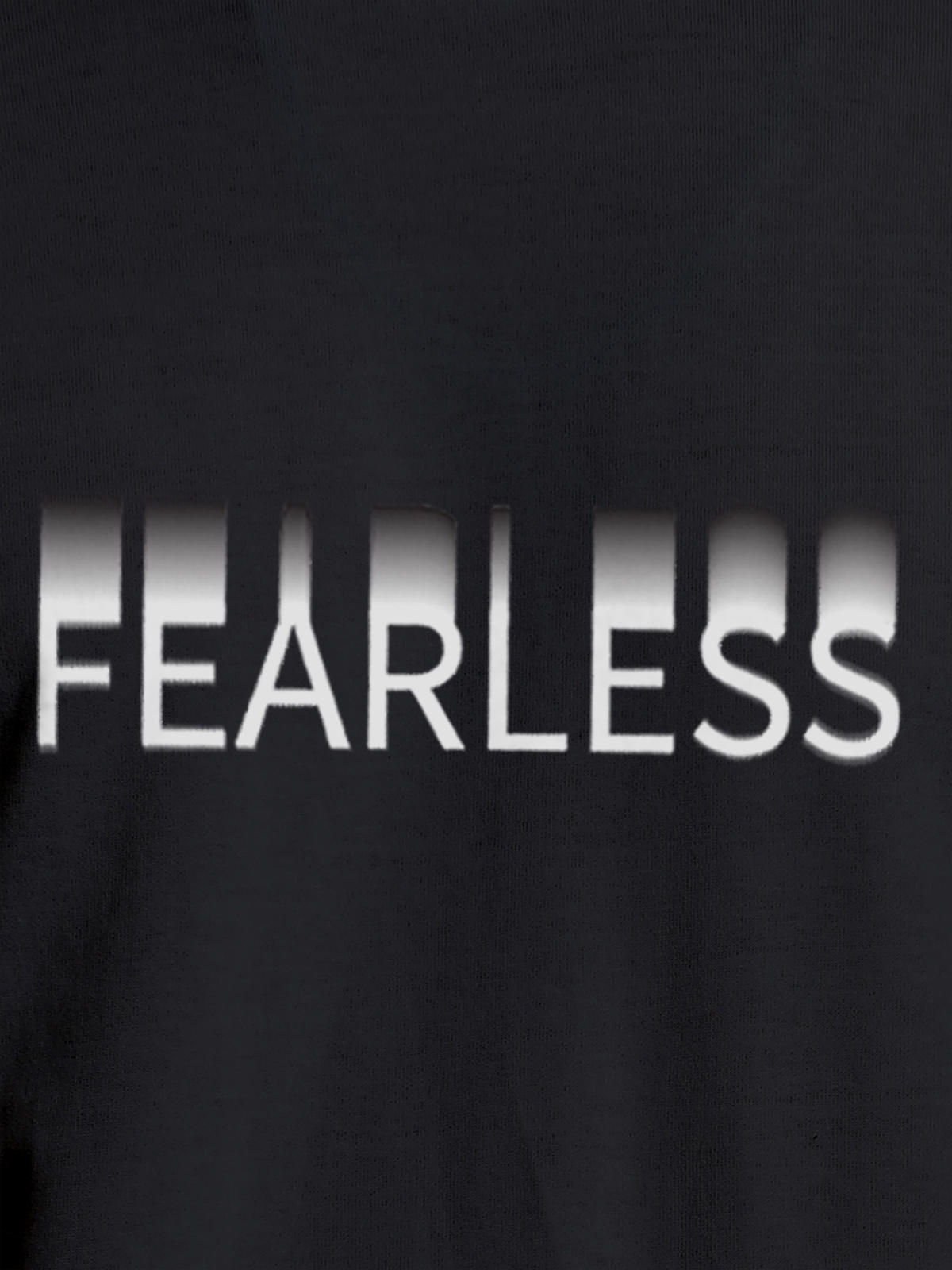 Close up of 'Fearless' design on Men's Dark Grey Round Neck T-shirt, highlighting intricate details and vibrant print.