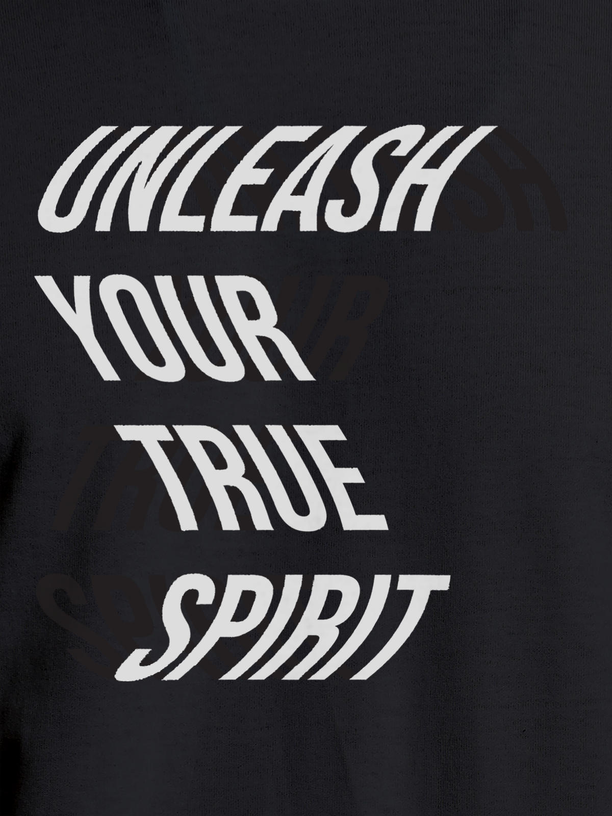 Close up of 'Unleash Your True Spirit' design on Women's Dark Grey Round Neck T-shirt, highlighting intricate details and vibrant print.