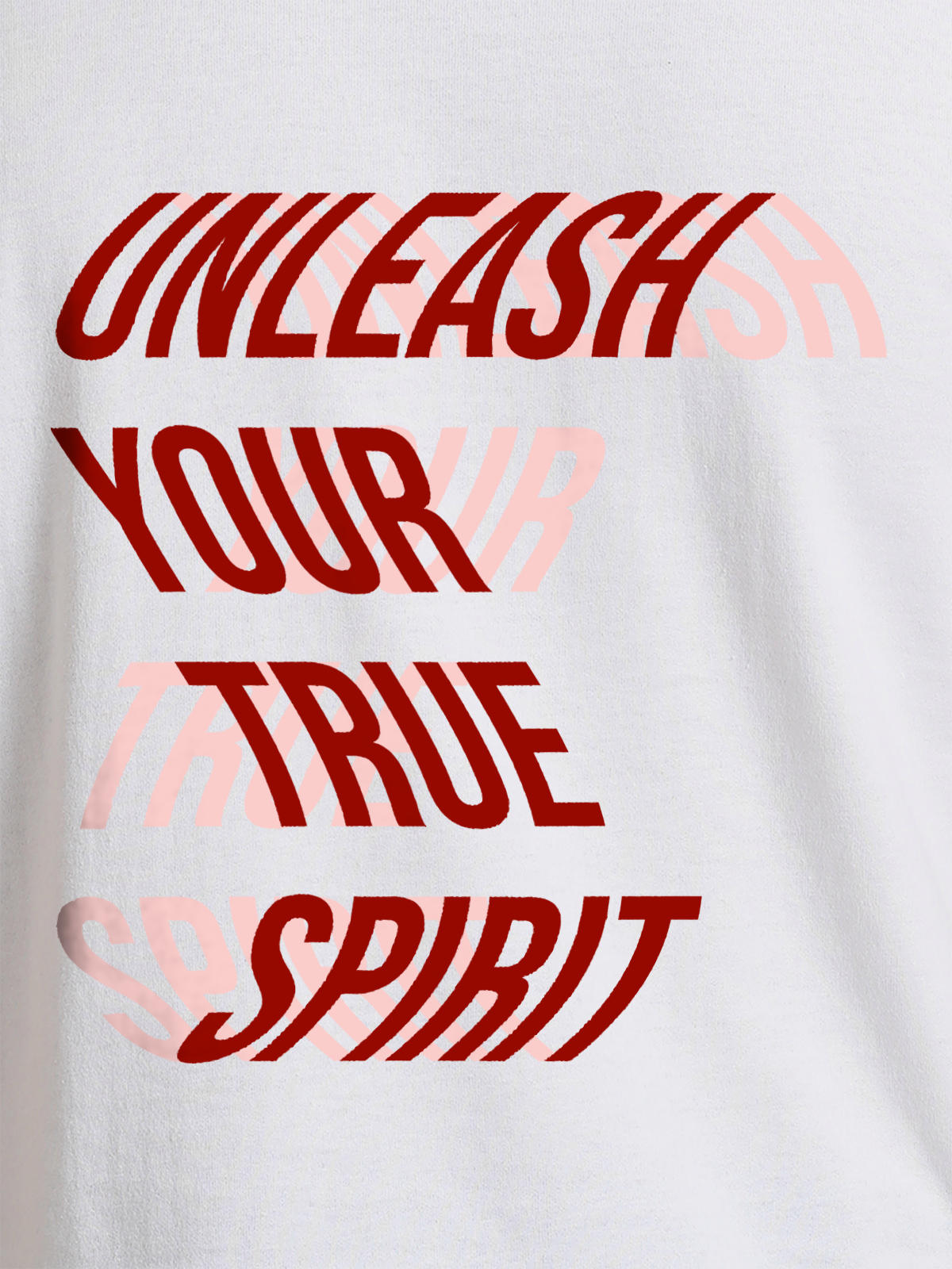 Close up of 'Unleash Your True Spirit' design on Men's White Round Neck T-shirt, highlighting intricate details and vibrant print.