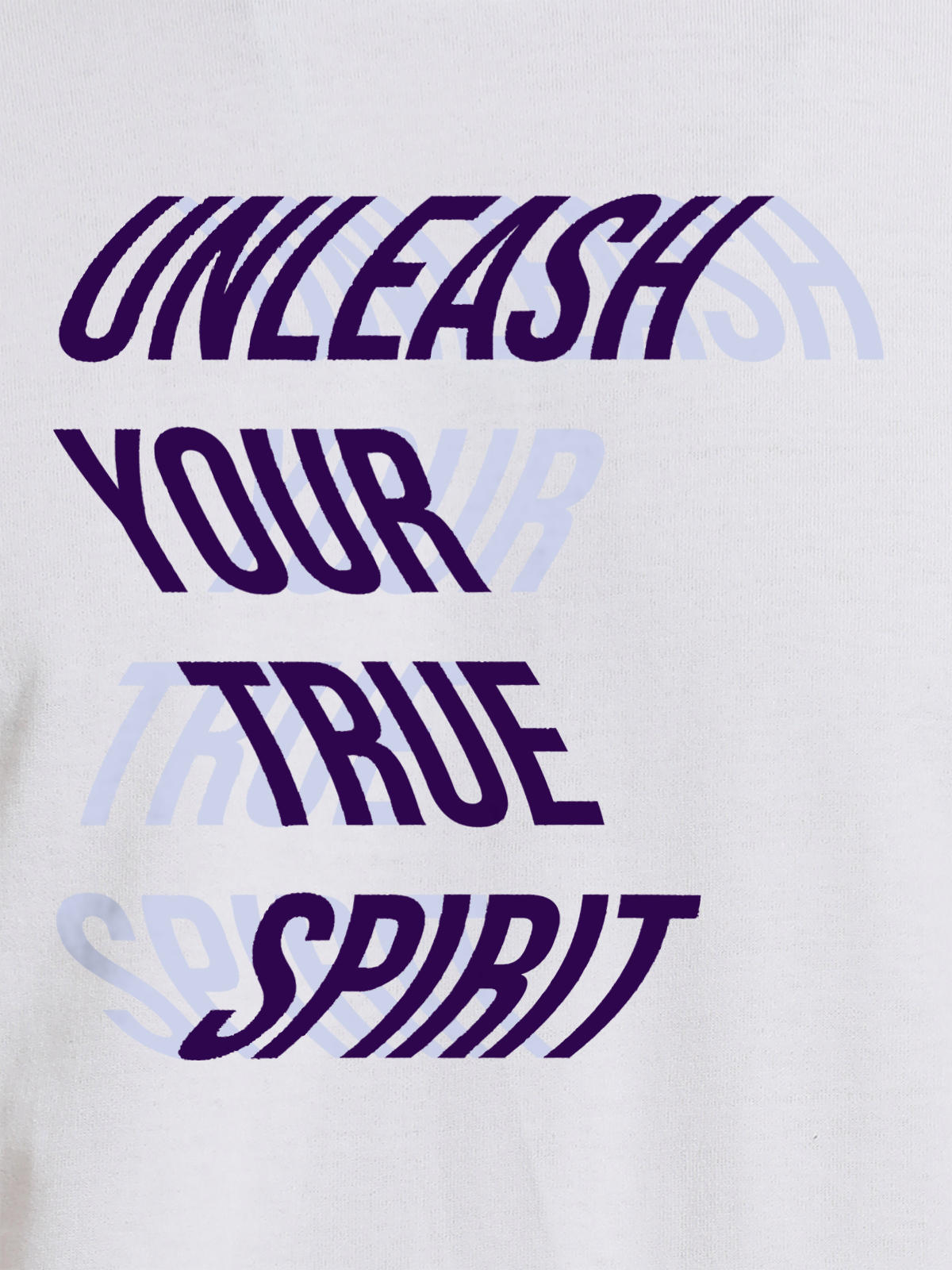 Close up of 'Unleash Your True Spirit' design on Women's White Round Neck T-shirt, highlighting intricate details and vibrant print.