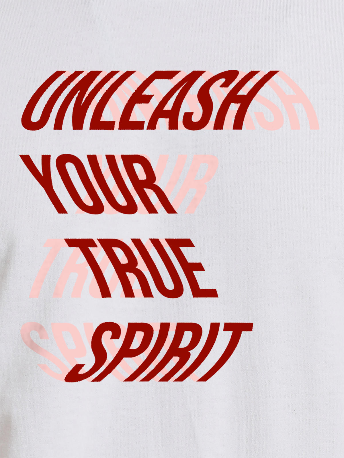 Close up of 'Unleash Your True Spirit' design on Women's White Round Neck T-shirt, highlighting intricate details and vibrant print.