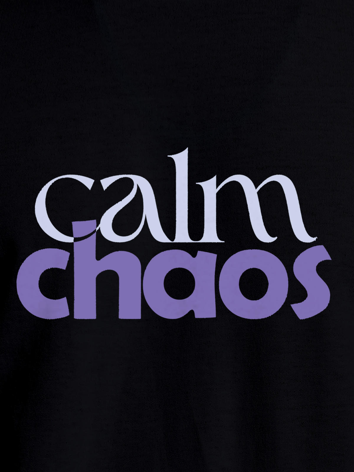 Close up of 'Calm Chaos' design on Men's Black Round Neck T-shirt, highlighting intricate details and vibrant print.