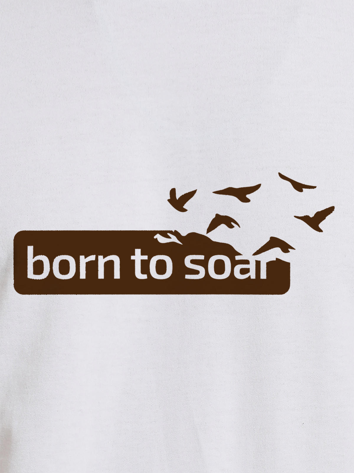 Close up of 'Born To Soar' design on Men's White Round Neck T-shirt, highlighting intricate details and vibrant print.
