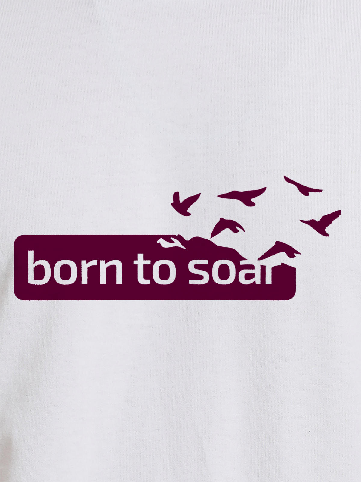 Close up of 'Born To Soar' design on Men's White Round Neck T-shirt, highlighting intricate details and vibrant print.