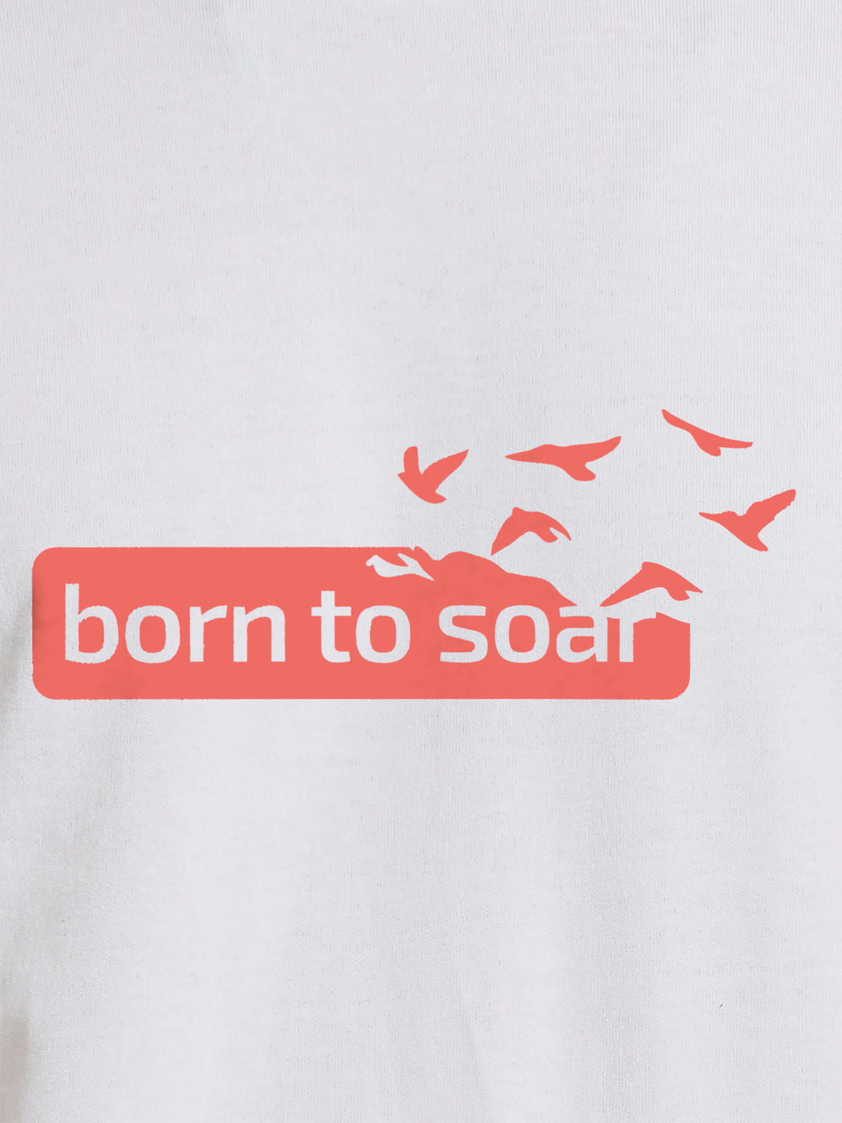 Close up of 'Born To Soar' design on Men's White Round Neck T-shirt, highlighting intricate details and vibrant print.