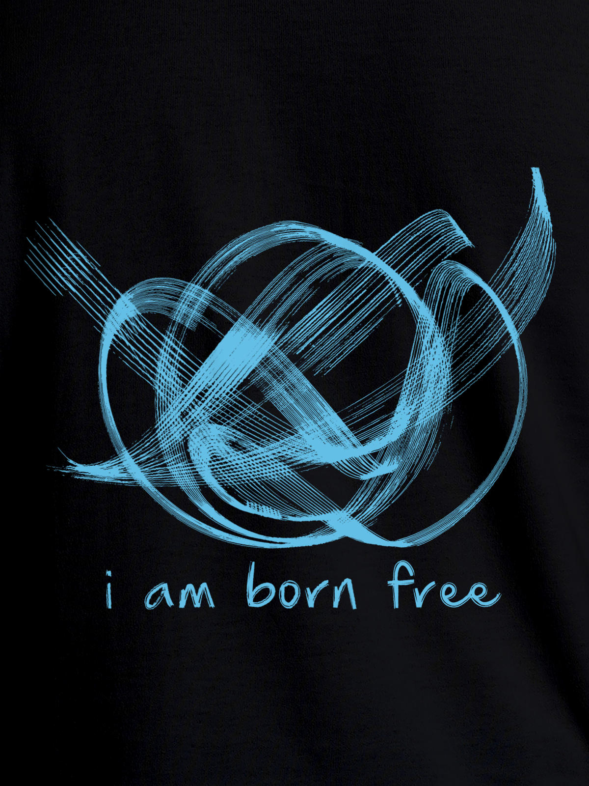 Close up of 'Born Free' design on Men's Black Round Neck T-shirt, highlighting intricate details and vibrant print.