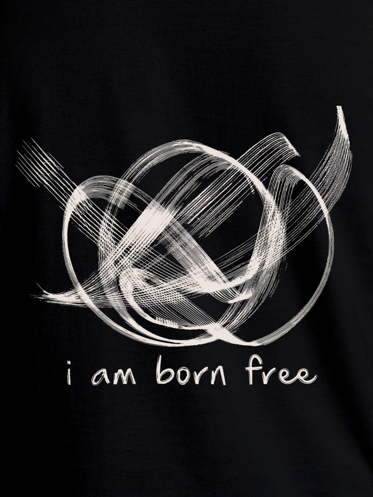 Close up of 'Born Free' design on Men's Black Round Neck T-shirt, highlighting intricate details and vibrant print.