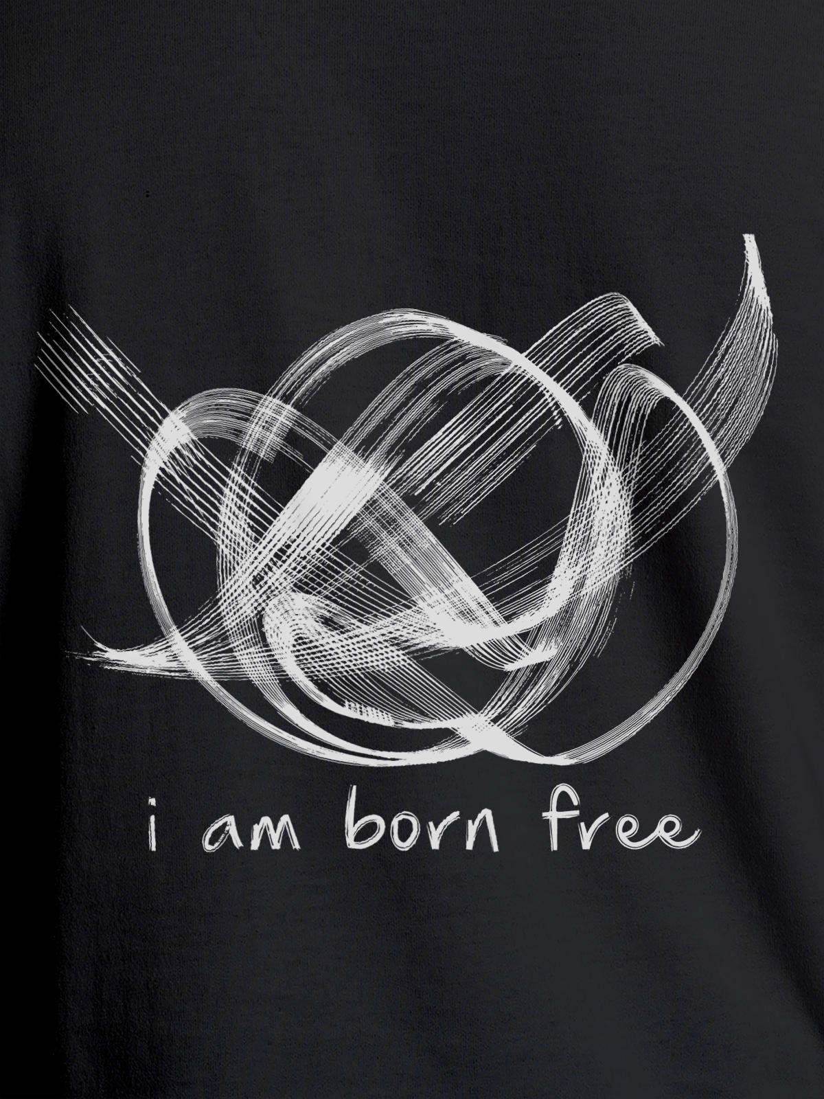 Close up of 'Born Free' design on Men's Dark Grey Round Neck T-shirt, highlighting intricate details and vibrant print.