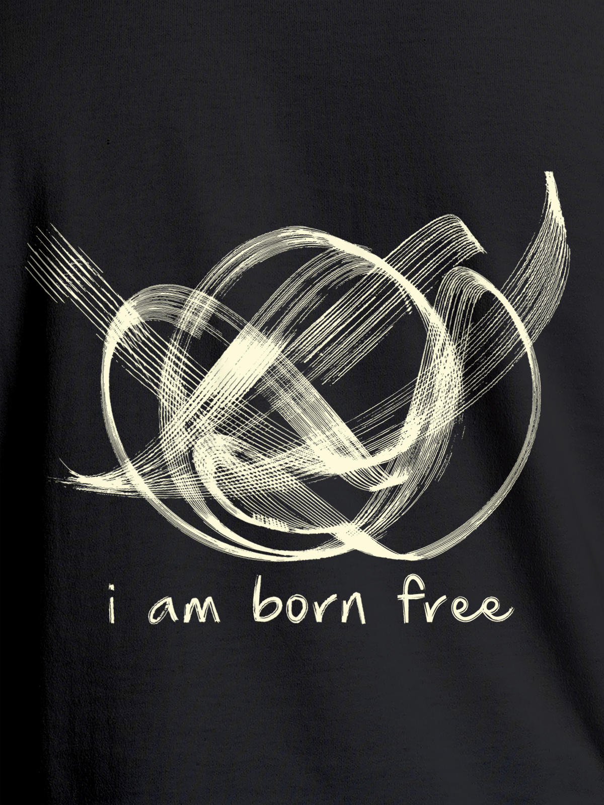 Close up of 'Born Free' design on Men's Dark Grey Round Neck T-shirt, highlighting intricate details and vibrant print.